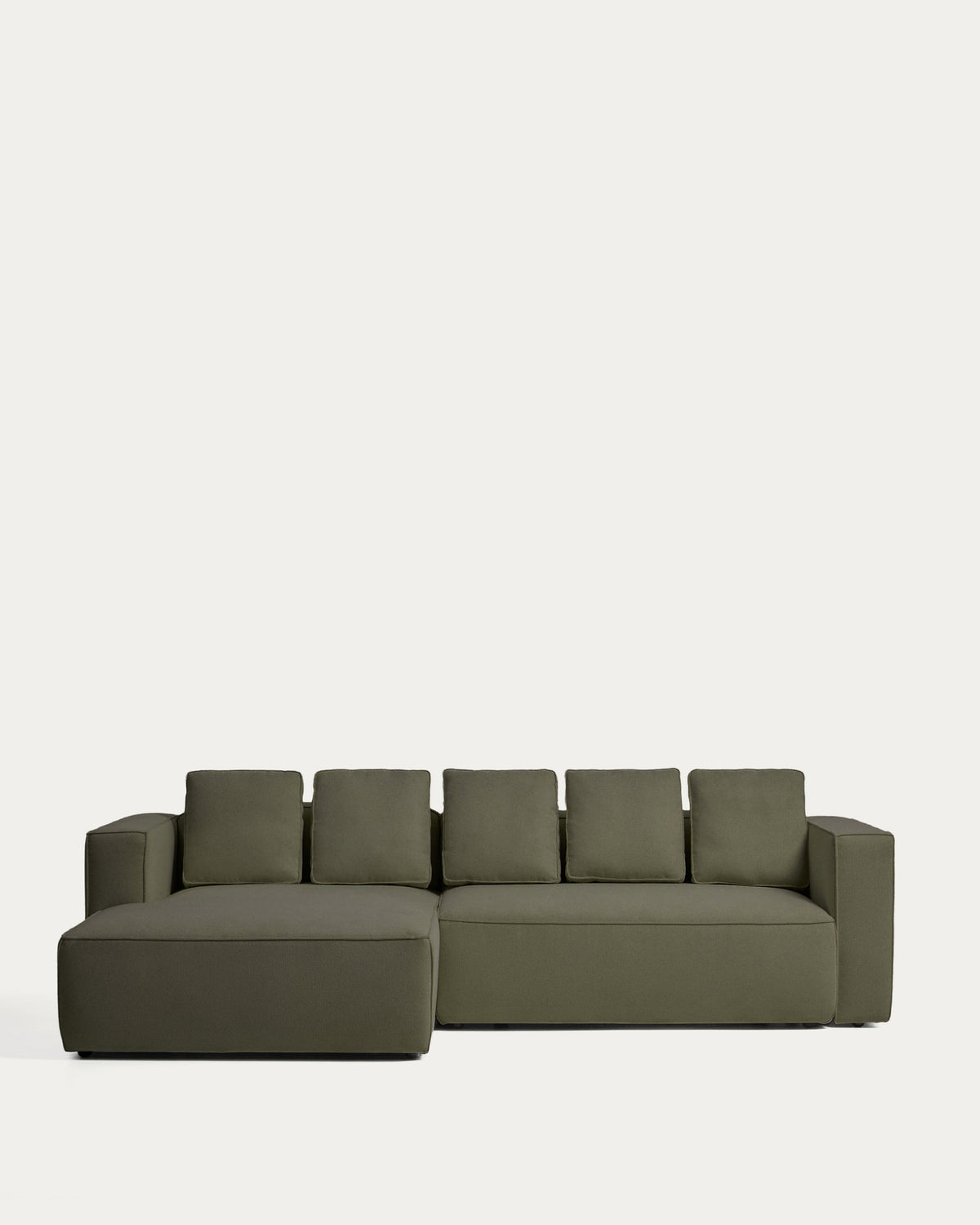 Dunkelgrünes Bettsofa Marela mit Chaiselongue links, Gewebebezug, Armlehnen, schwarze Beine