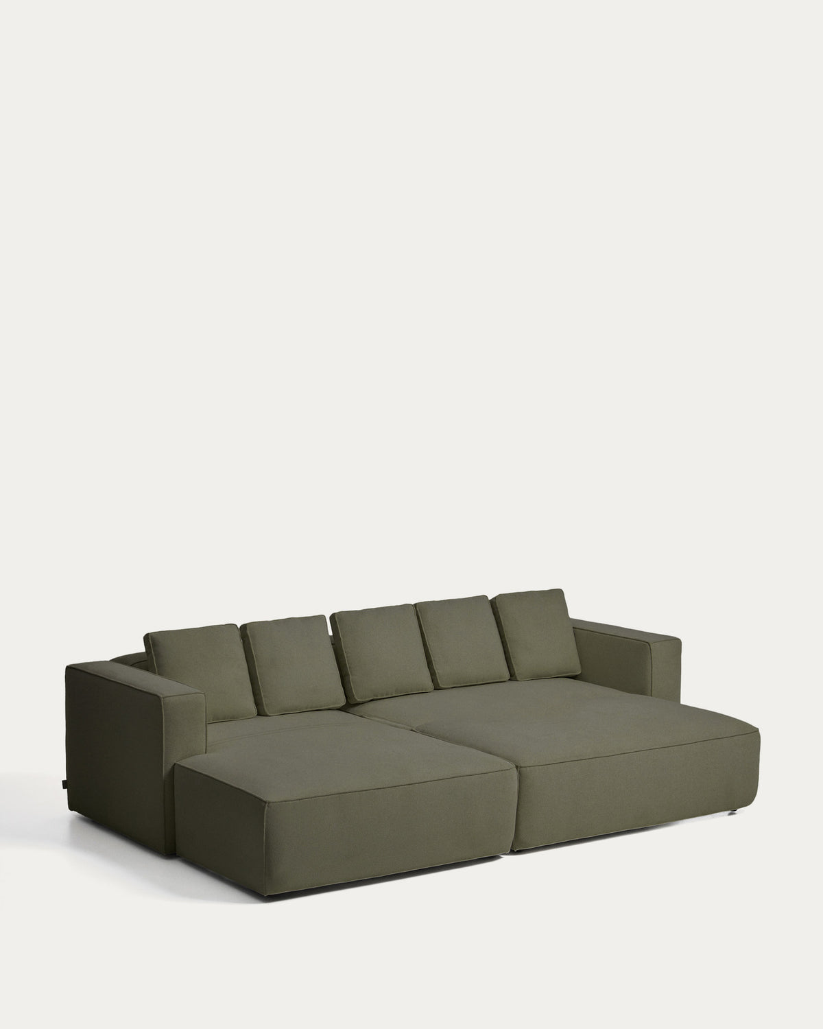 Dunkelgrünes Bettsofa Marela mit Chaiselongue links, Gewebebezug, Armlehnen, schwarze Beine