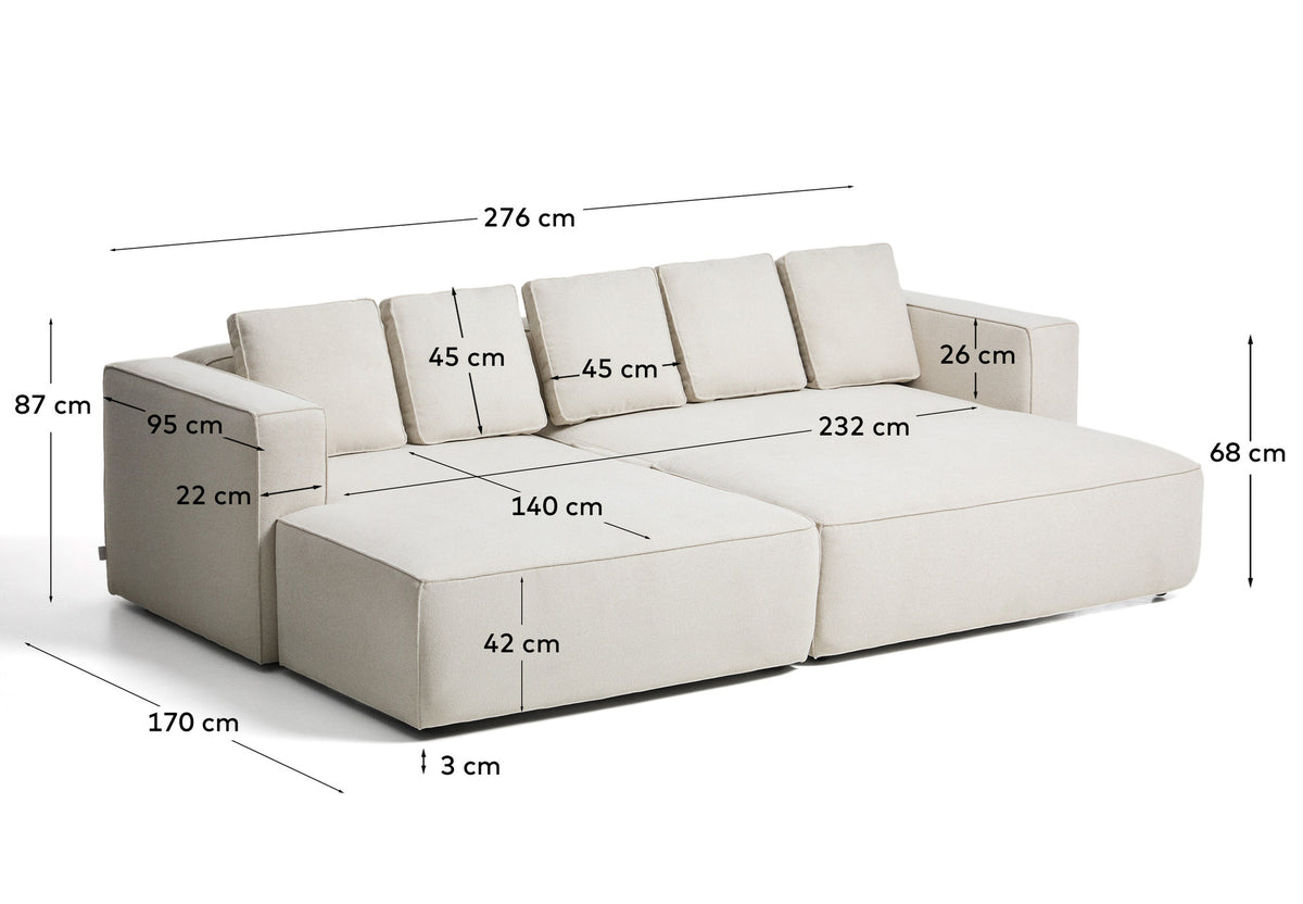 3-Sitzer Bettsofa Marela mit Chaiselongue links in beiger Chenille, 276 cm, FSC Mix Credit in Beige präsentiert im Onlineshop von KAQTU Design AG. Bettsofa ist von Kave Home
