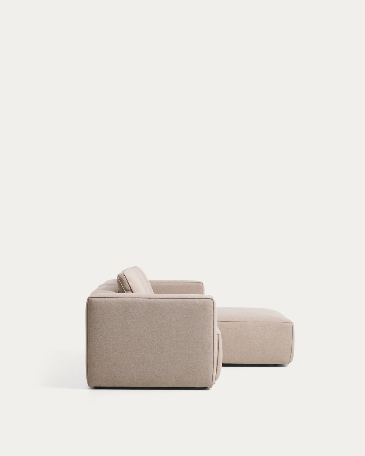 Beiges 3-Sitzer-Bettsofa Marela mit Chaiselongue rechts, Stoffbezug und schwarzen Beinen