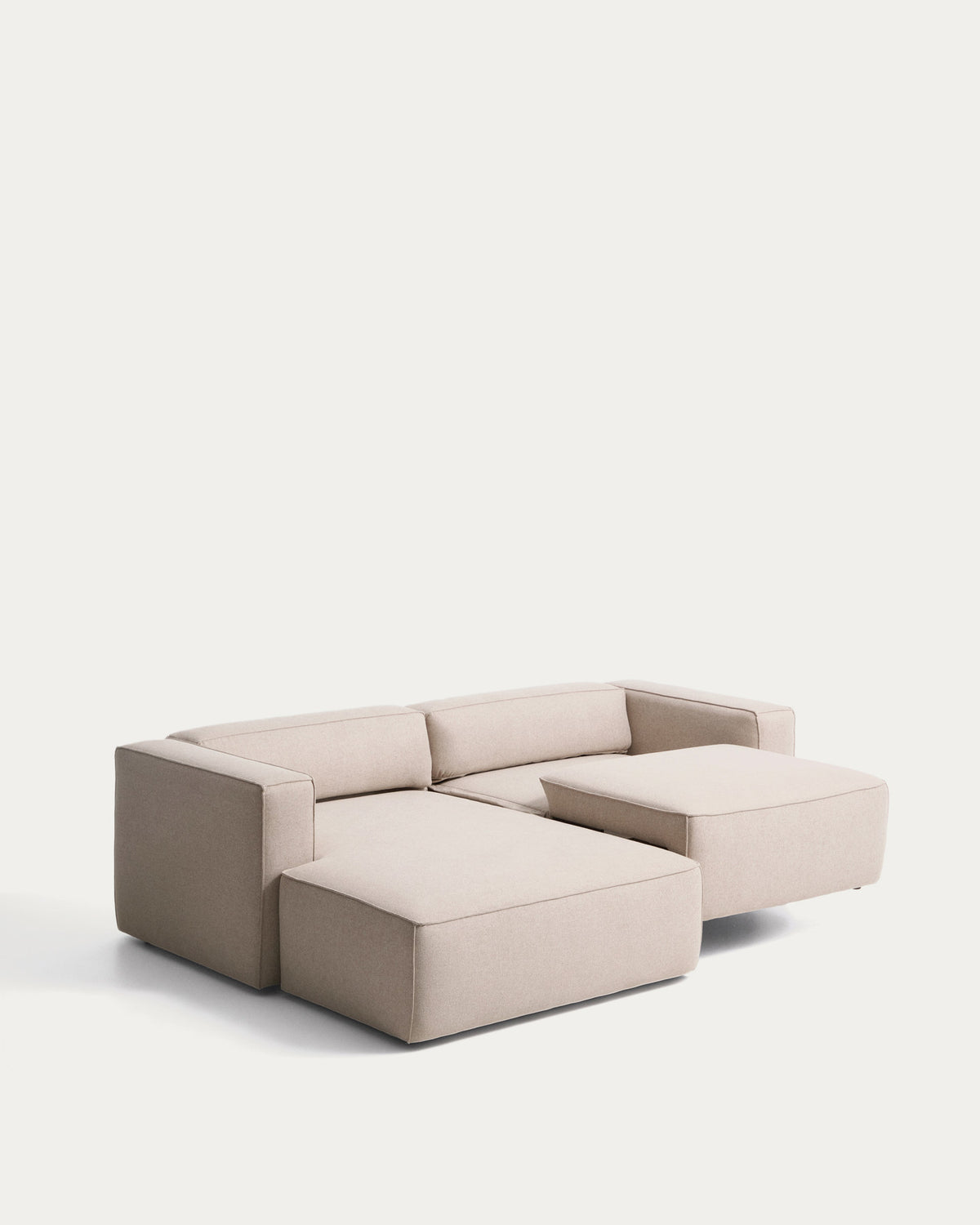 Beiges 3-Sitzer-Bettsofa Marela mit Chaiselongue links, Stoffbezug und schwarzen Beinen