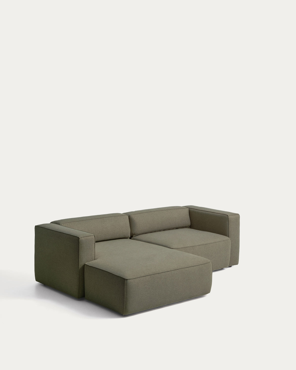 Dunkelgrünes Bettsofa Marela mit Chaiselongue links, Stoffbezug und schwarzen Beinen