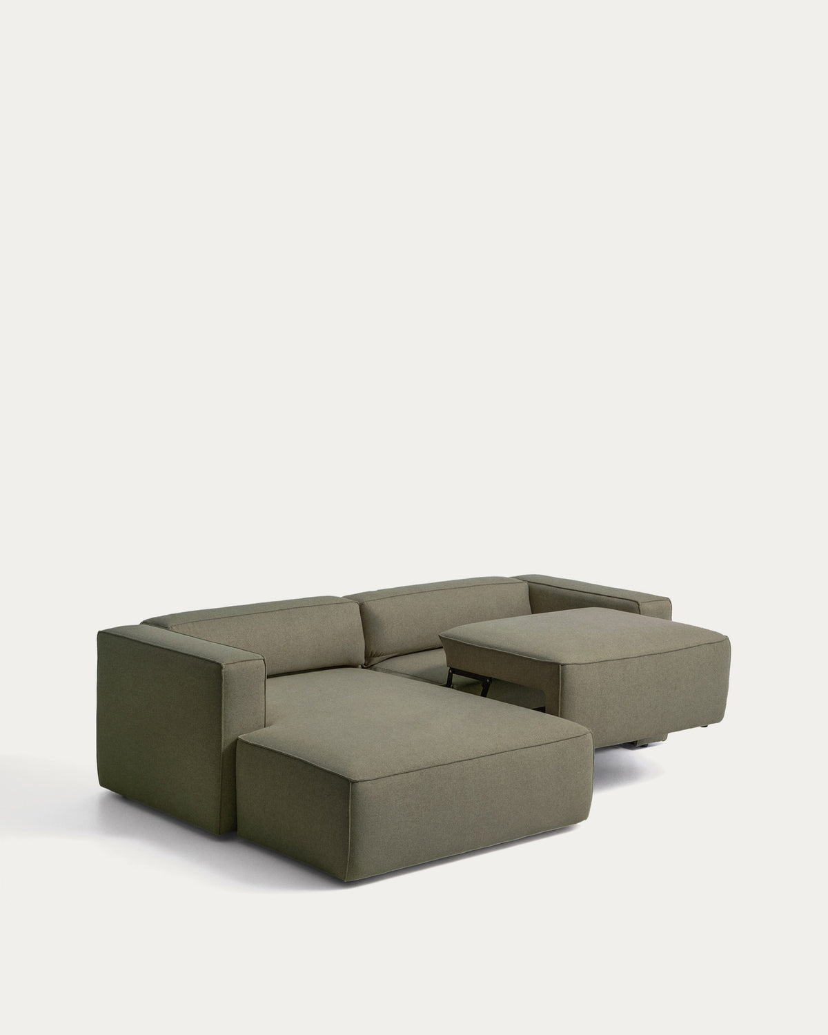 Dunkelgrünes Bettsofa Marela mit Chaiselongue links, Stoffbezug und schwarzen Beinen