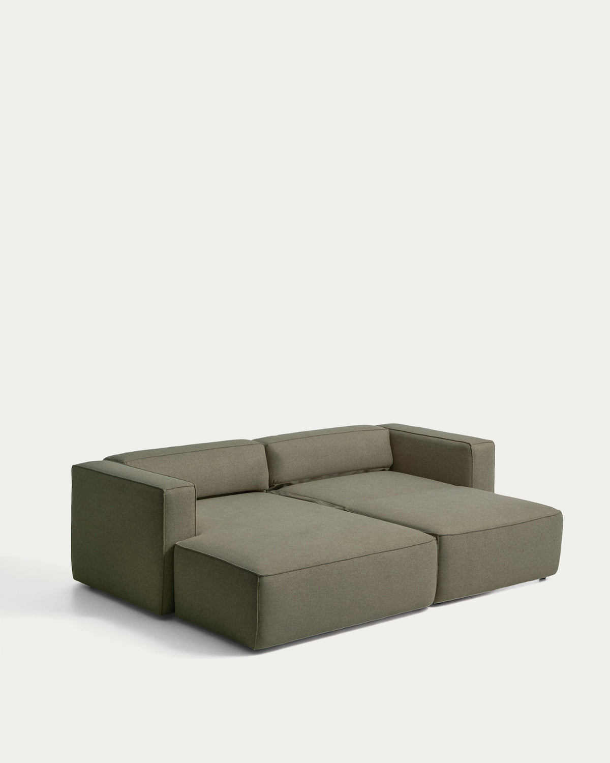 Dunkelgrünes Bettsofa Marela mit Chaiselongue links, Stoffbezug und schwarzen Beinen