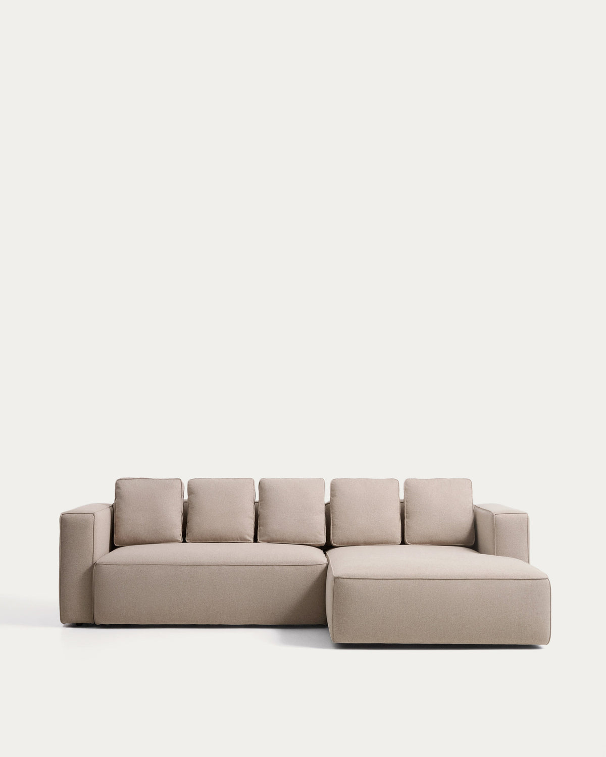 Beiges 4-Sitzer-Bettsofa Marela mit Gewebebezug, Chaiselongue rechts und schwarzen Beinen
