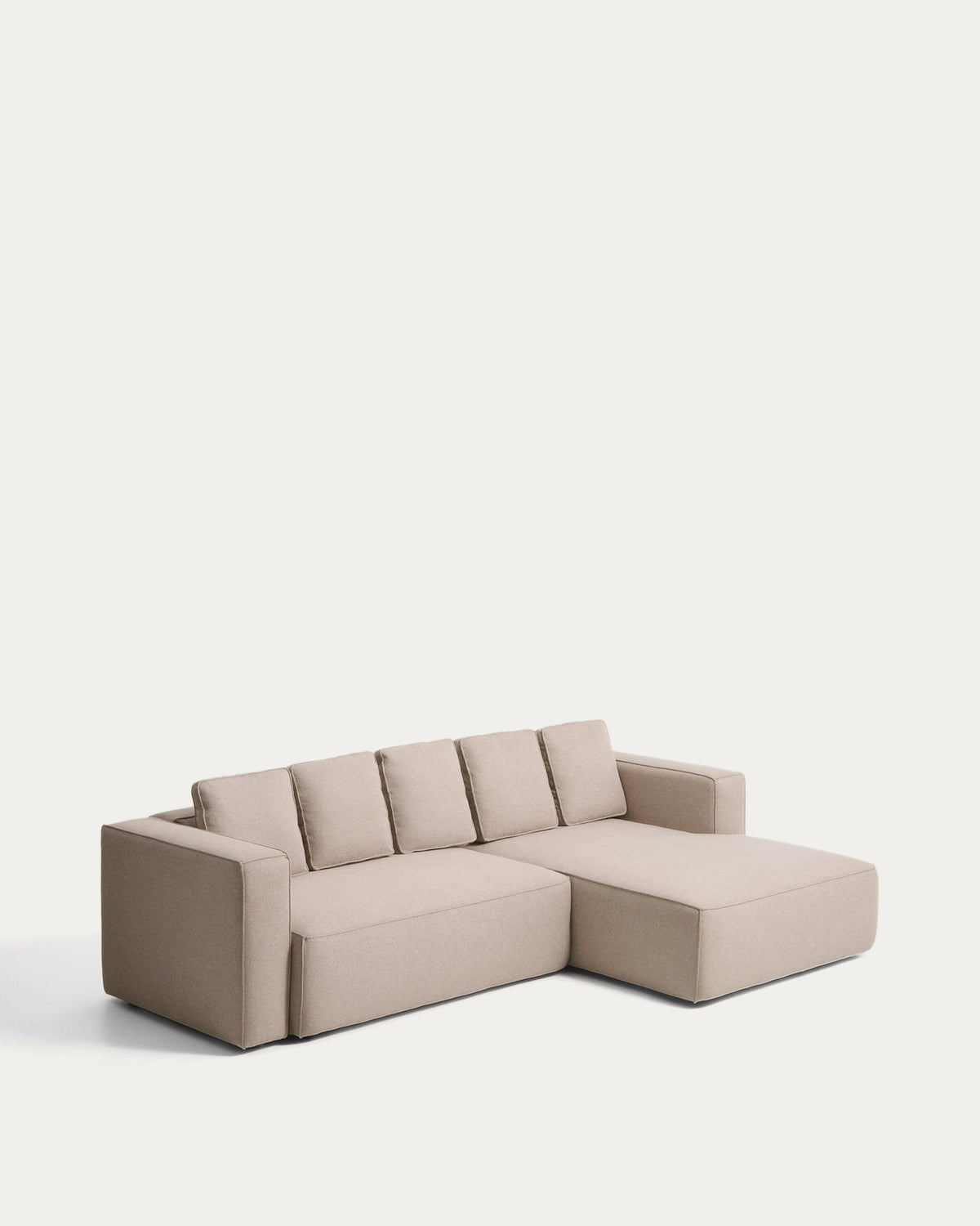 Beiges 4-Sitzer-Bettsofa Marela mit Gewebebezug, Chaiselongue rechts und schwarzen Beinen
