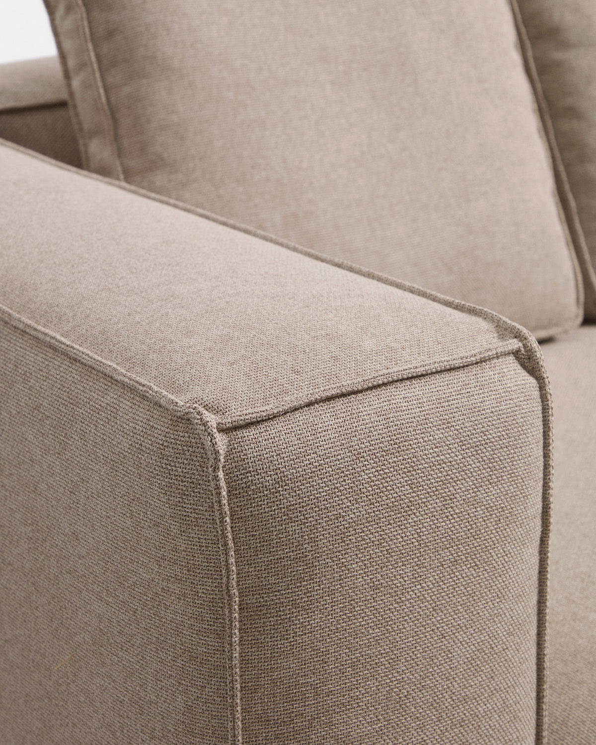 Beiges 4-Sitzer-Bettsofa Marela mit Gewebebezug, Chaiselongue rechts und schwarzen Beinen