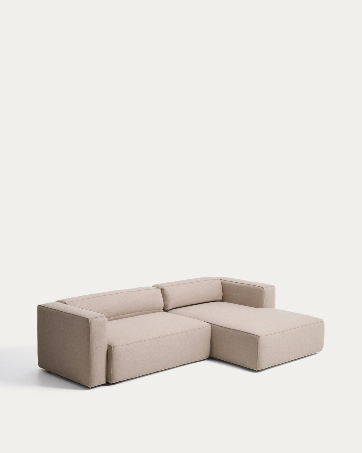 Beiges 4-Sitzer-Bettsofa Marela mit Gewebebezug, Chaiselongue rechts und schwarzen Beinen