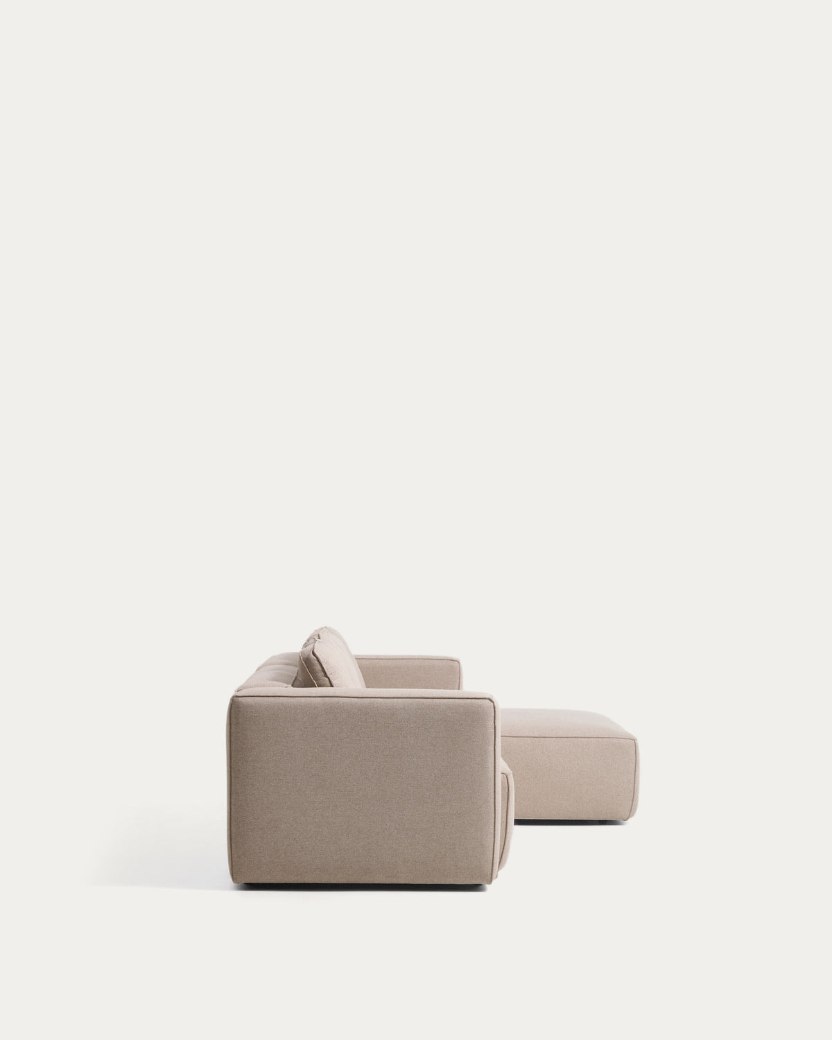 Beiges 4-Sitzer-Bettsofa Marela mit Gewebebezug, Chaiselongue rechts und schwarzen Beinen