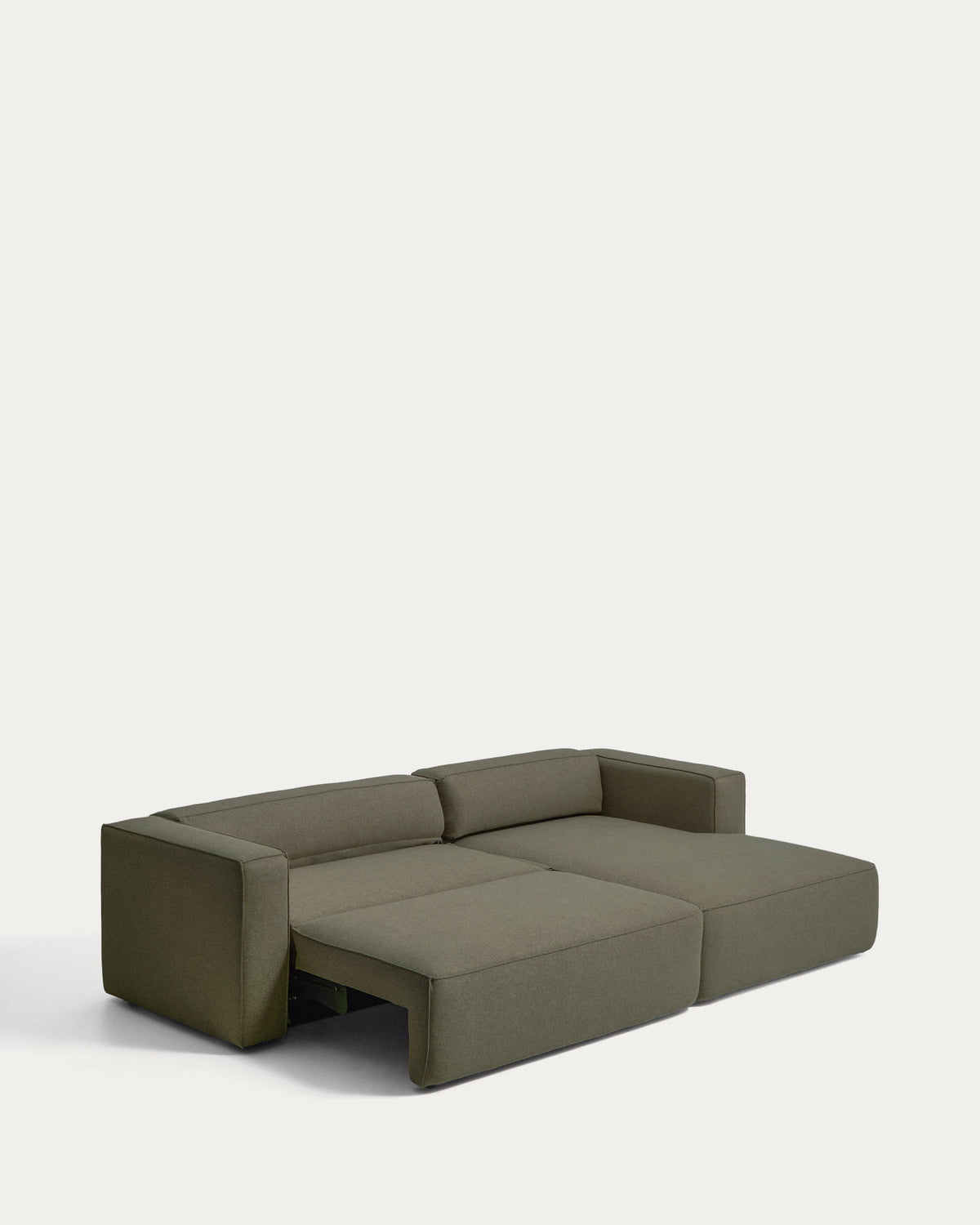 Dunkelgrünes Bettsofa Marela mit Strukturbezug, Armlehnen und Chaiselongue rechts