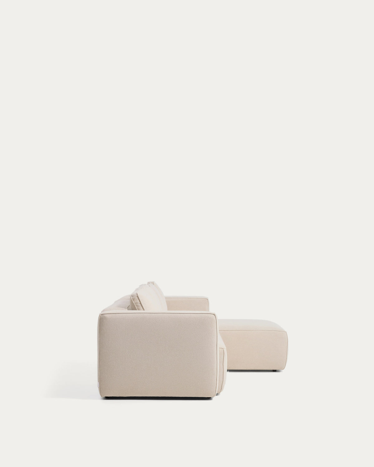 Beiges Bettsofa Marela mit Chaiselongue rechts, Chenillebezug in Ecru, schwarze Beine
