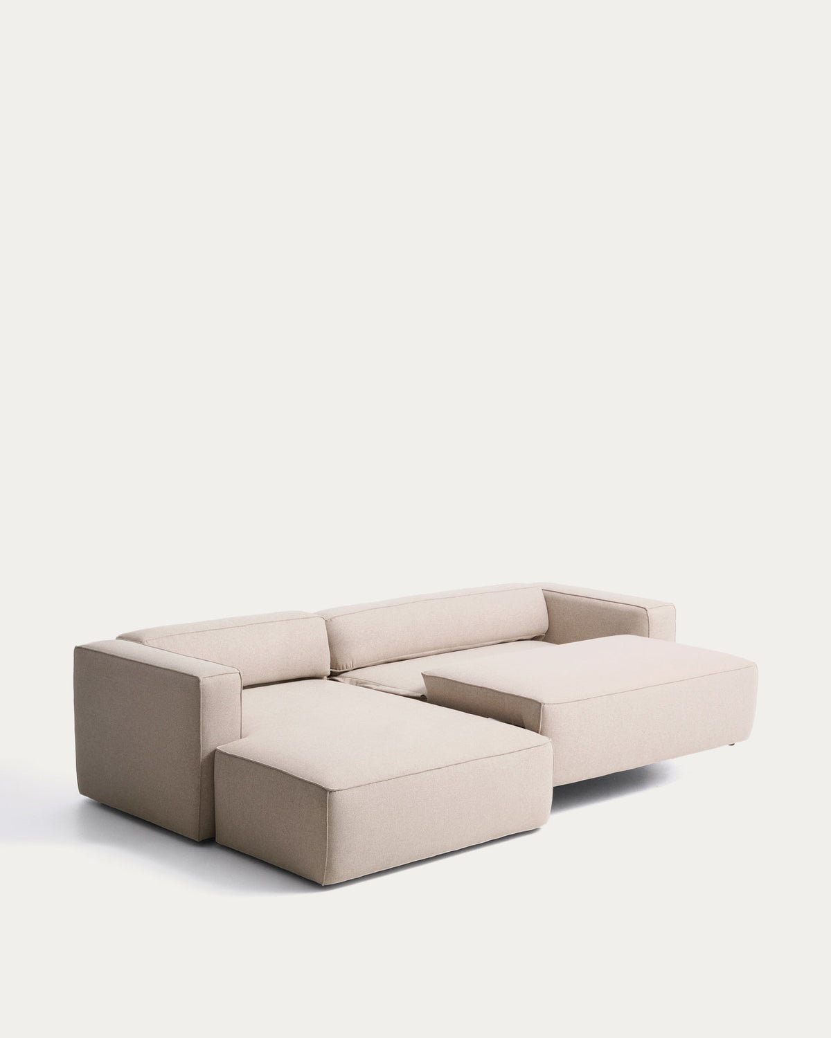 Beiges 4-Sitzer-Bettsofa Marela mit Chaiselongue links, Gewebebezug und schwarzen Beinen