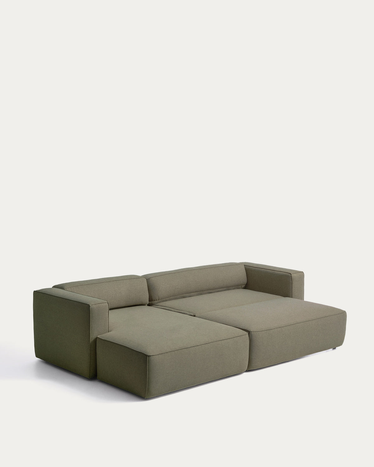 Dunkelgrünes Bettsofa Marela mit Chaiselongue links, Stoffbezug und schwarzen Beinen