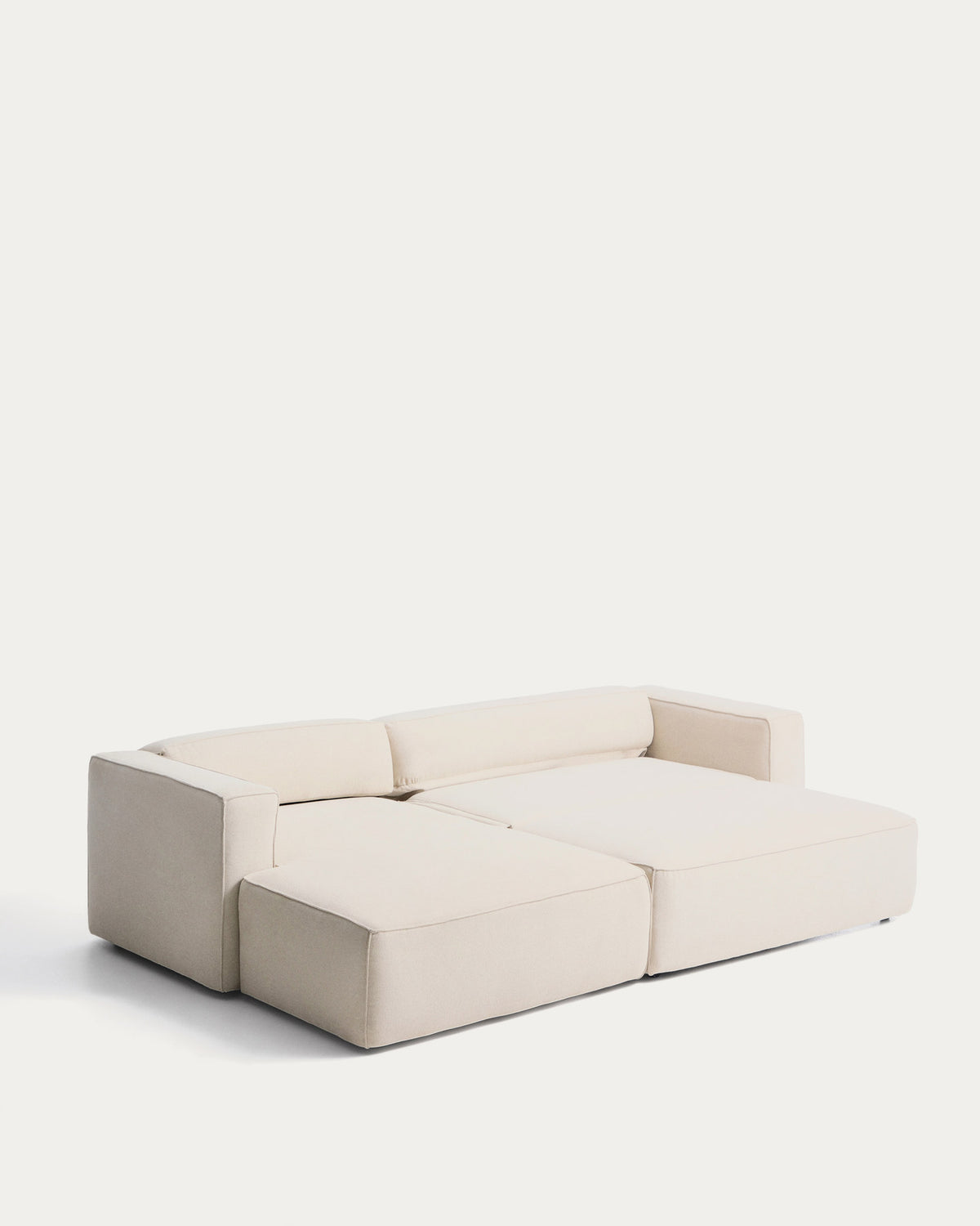 Bettsofa Marela mit Chaiselongue links in ecrufarbener Chenille und schwarzen Beinen