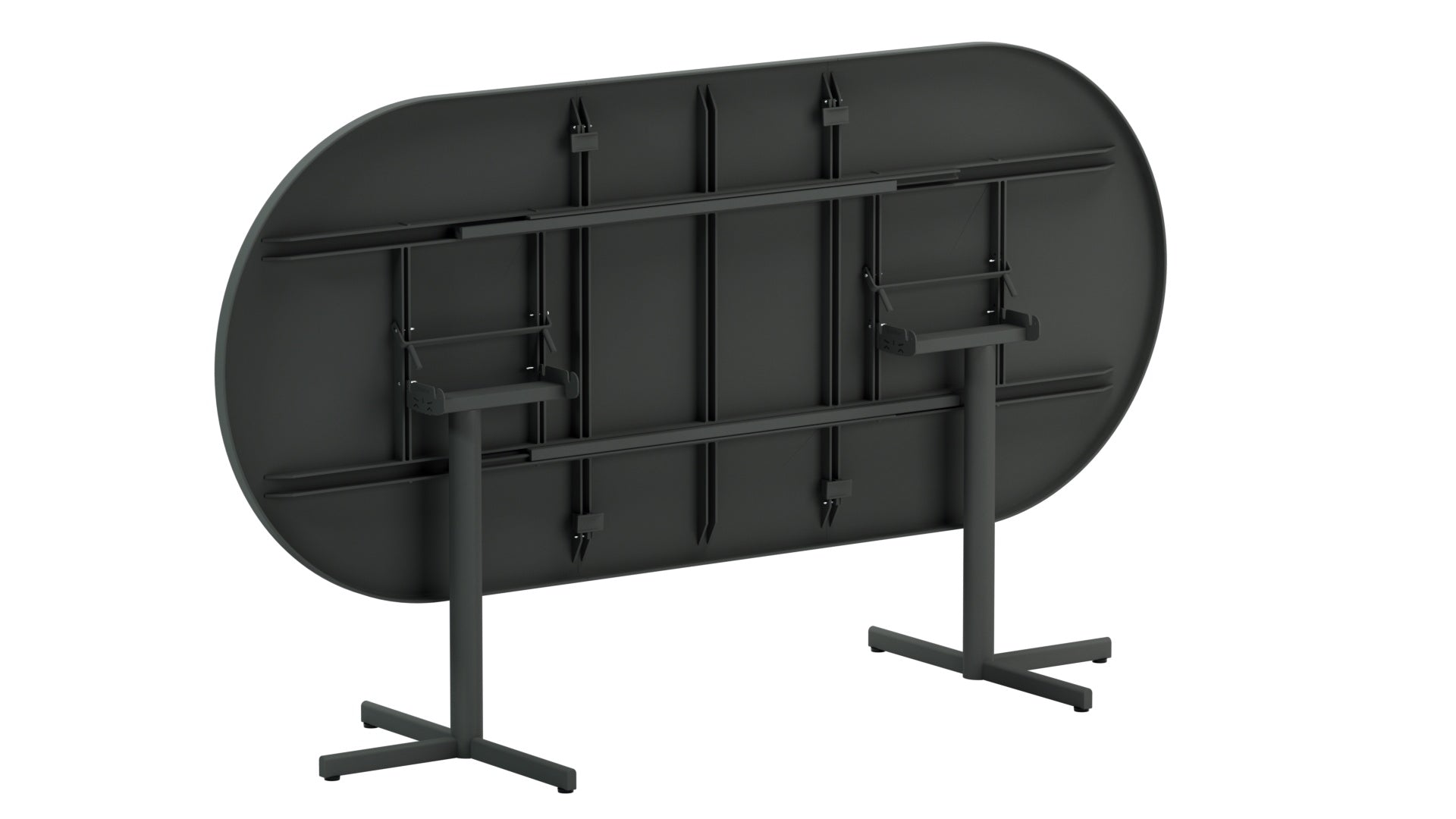 Eleganter ovaler Gartentisch aus Glasfaser, klappbar und ausziehbar, ideal für gesellige Runden und stilvolle Outdoor-Events.