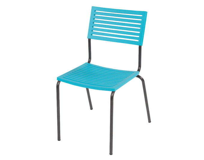 Eleganter Bodensee Lamello-Gartenstuhl ohne Armlehne, ideal für stilvolle Terrassen und Gärten, robust und farbenfroh.