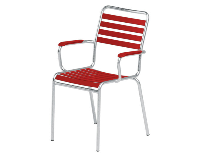 Rigi Lättli-Gartenstuhl mit Armlehne in Rot / Feuerverzinkt präsentiert im Onlineshop von KAQTU Design AG. Gartenstuhl mit Armlehnen ist von Schaffner