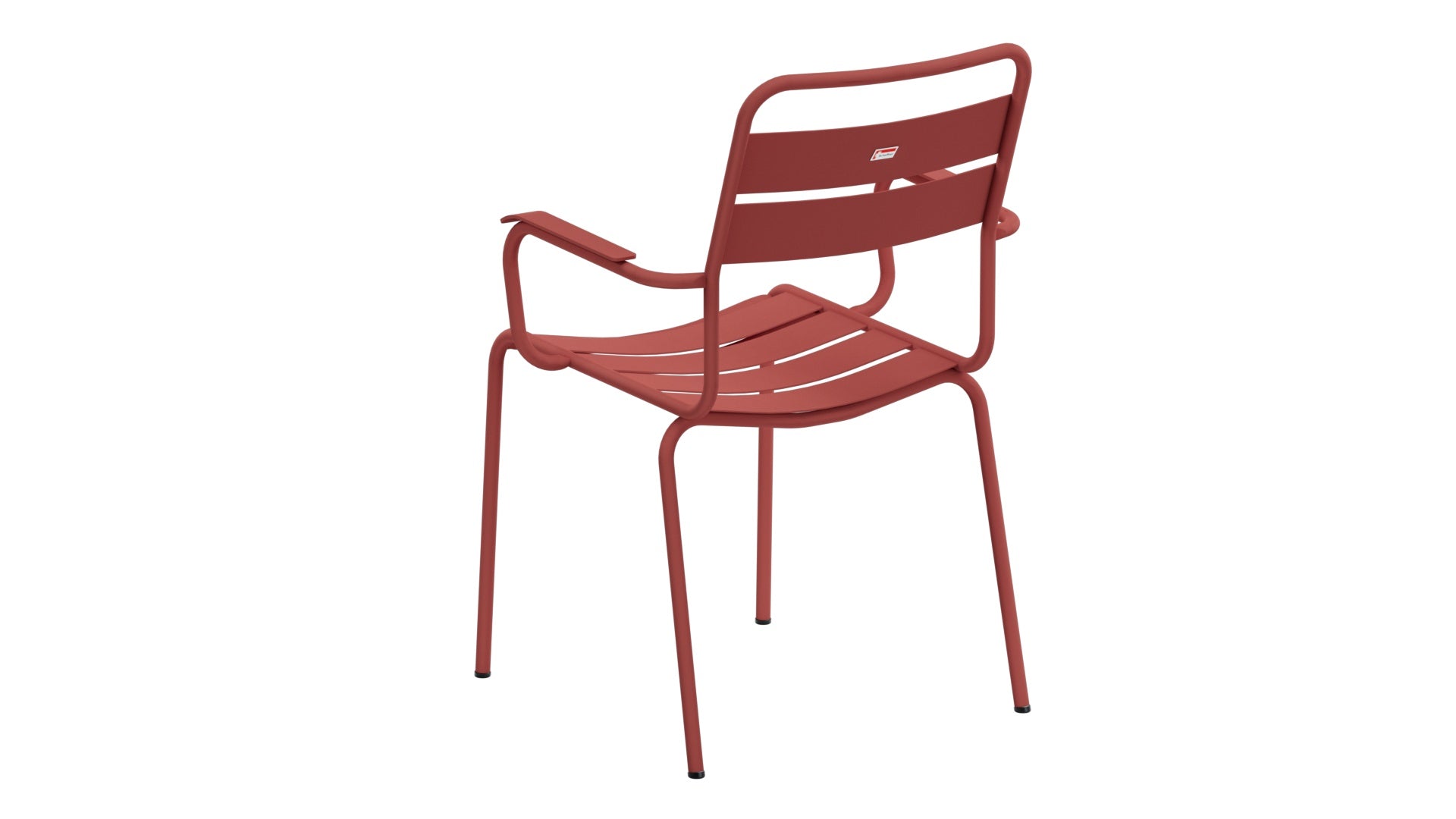 Glarus Ganzmetall-Gartenstuhl mit Armlehne in Ahornrot präsentiert im Onlineshop von KAQTU Design AG. Gartenstuhl mit Armlehnen ist von Schaffner