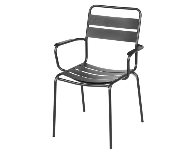 Glarus Ganzmetall-Gartenstuhl mit Armlehne in Anthrazit präsentiert im Onlineshop von KAQTU Design AG. Gartenstuhl mit Armlehnen ist von Schaffner