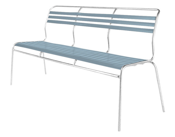 Elegante 3er Gartenbank Säntis Lättli ohne Armlehnen, aus robustem Metall und nachhaltigem OceanYarn®, ideal für gemütliche Momente im Garten.