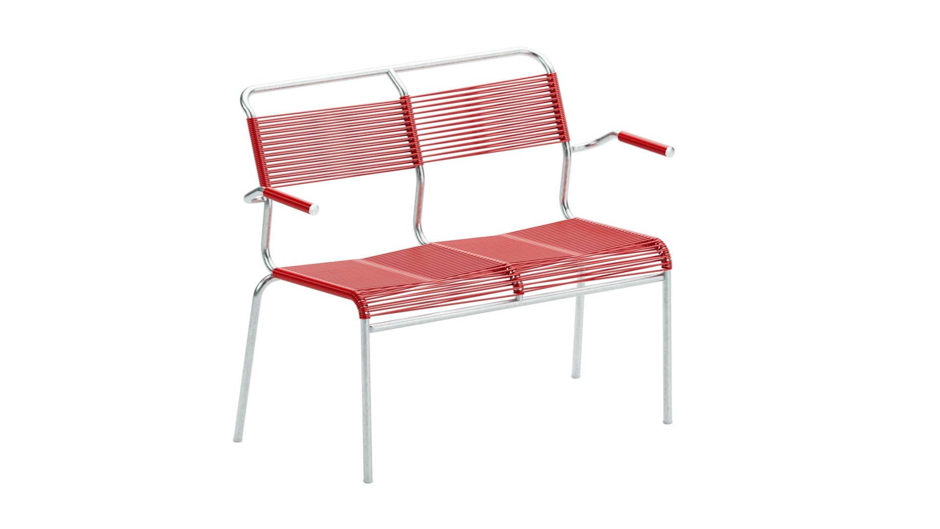 Säntis Spaghetti-2er Gartenbank mit Armlehne in Rot präsentiert im Onlineshop von KAQTU Design AG. Gartenbank ist von Schaffner