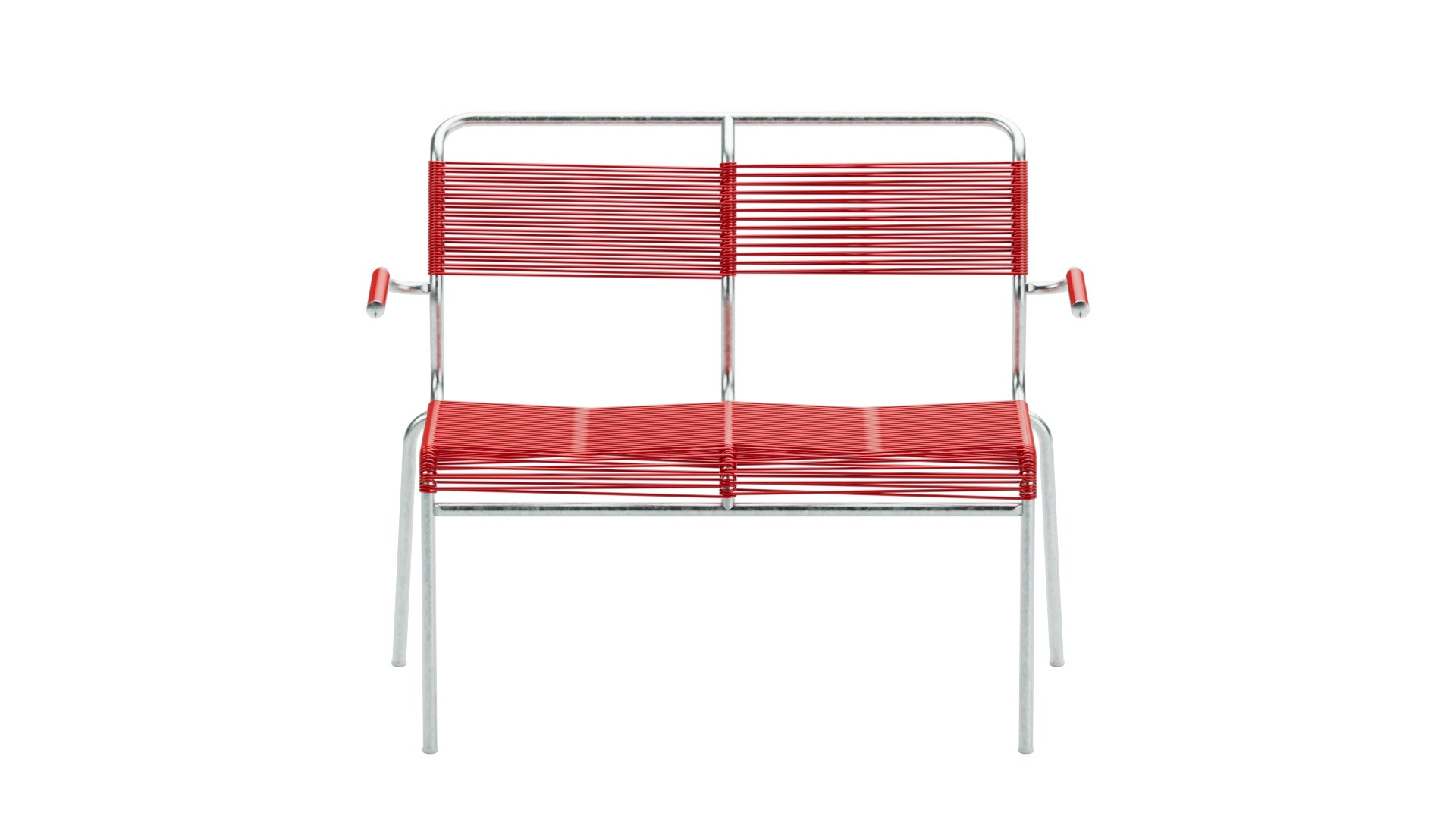 Säntis Spaghetti-2er Gartenbank mit Armlehne in Rot präsentiert im Onlineshop von KAQTU Design AG. Gartenbank ist von Schaffner