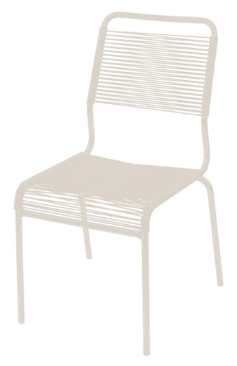 Entdecken Sie den Spaghettistuhl Rigi von Schaffner – ein eleganter, wetterfester Stuhl ohne Armlehnen, perfekt für stilvolle Außenbereiche.