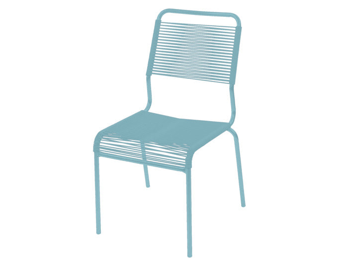 Entdecken Sie den Spaghettistuhl Rigi von Schaffner – ein eleganter, wetterfester Stuhl ohne Armlehnen, perfekt für stilvolle Außenbereiche.