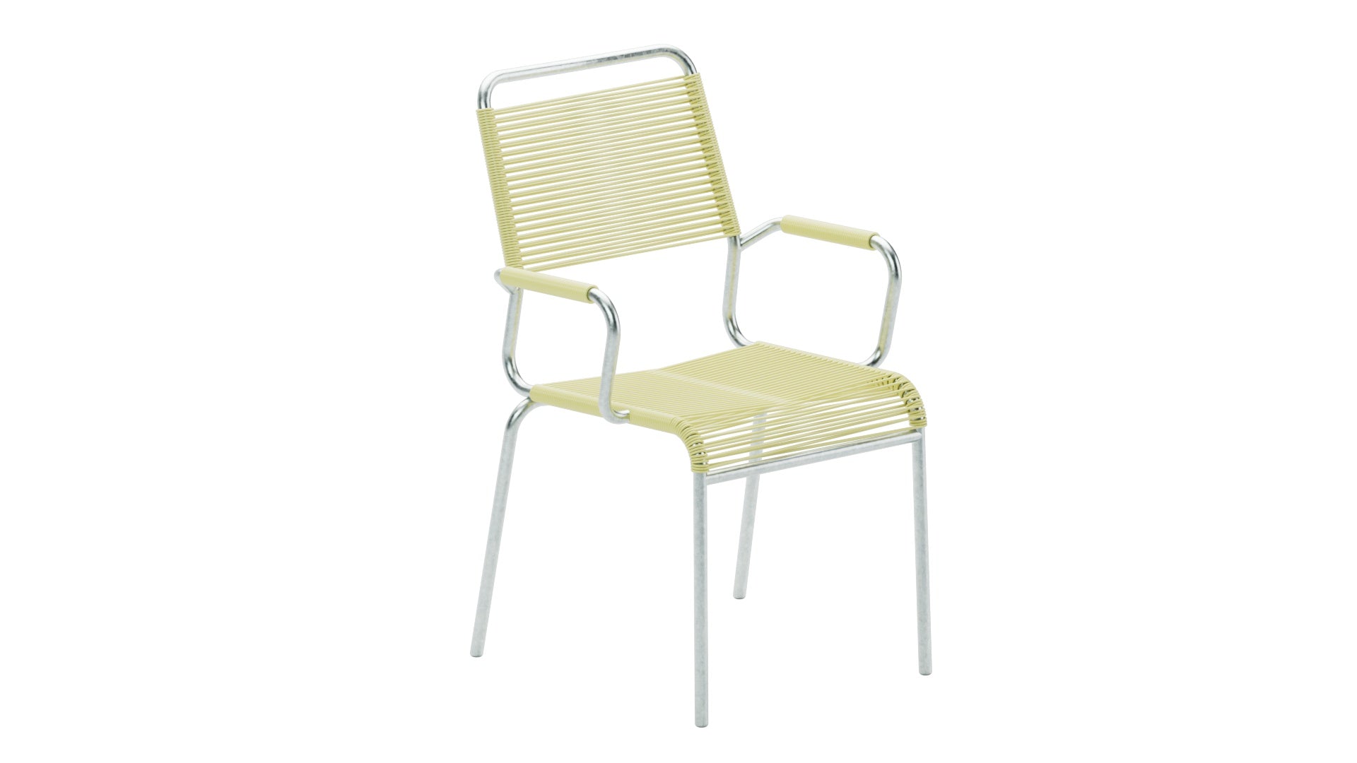 Rigi Spaghetti-Gartenstuhl mit Armlehne Comfort in Buchsbaumgelb präsentiert im Onlineshop von KAQTU Design AG. Gartenstuhl mit Armlehnen ist von Schaffner
