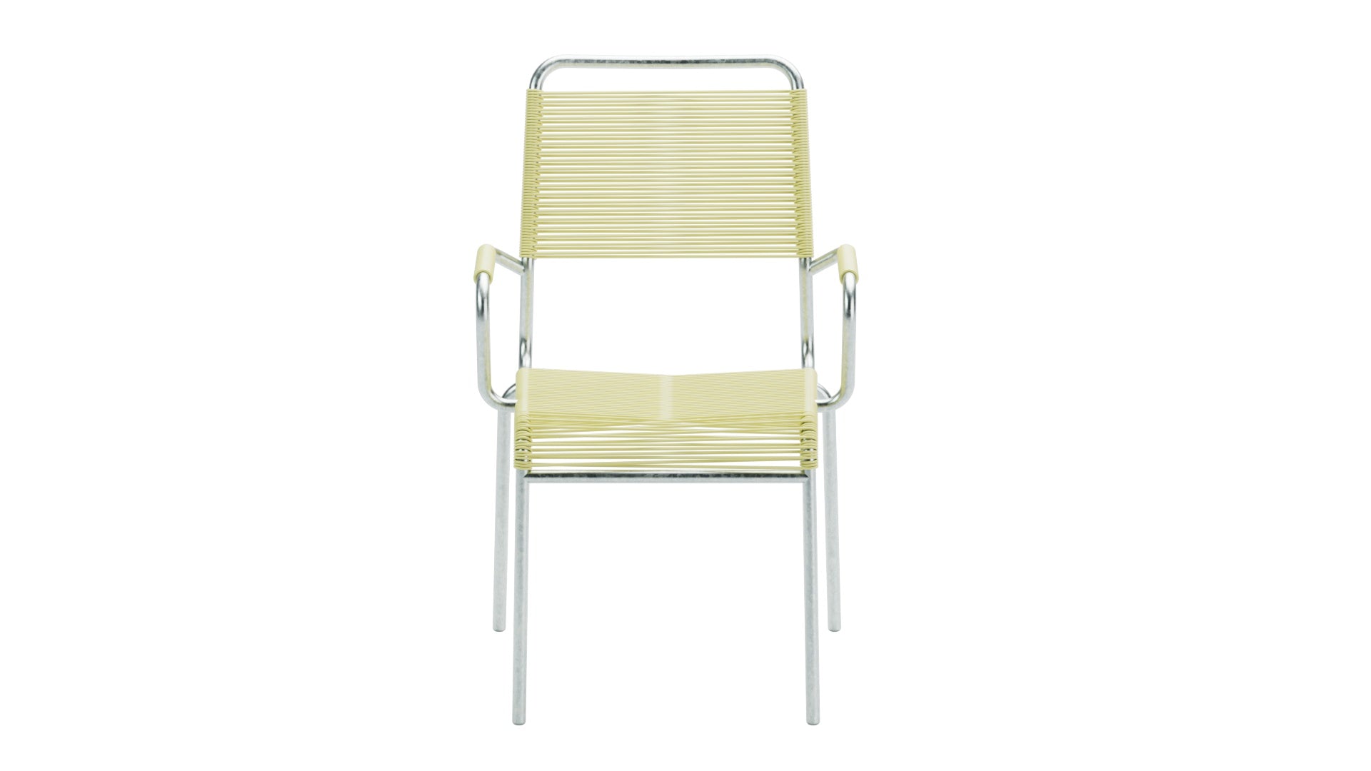 Rigi Spaghetti-Gartenstuhl mit Armlehne Comfort in Buchsbaumgelb präsentiert im Onlineshop von KAQTU Design AG. Gartenstuhl mit Armlehnen ist von Schaffner