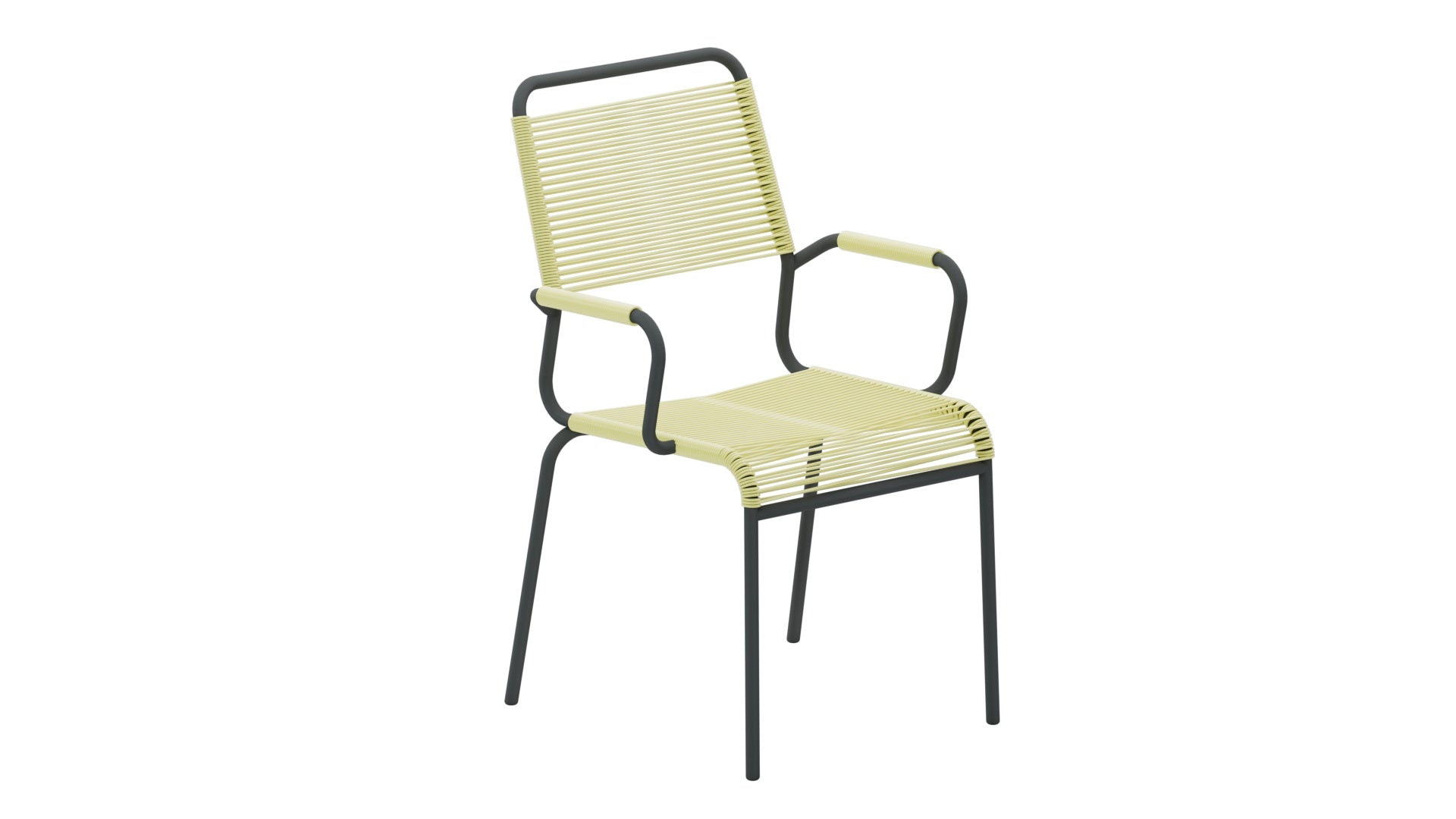Rigi Spaghetti-Gartenstuhl mit Armlehne Comfort in Buchsbaumgelb präsentiert im Onlineshop von KAQTU Design AG. Gartenstuhl mit Armlehnen ist von Schaffner