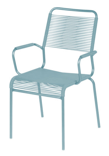 Rigi Spaghetti-Gartenstuhl mit Armlehne Comfort in Pastellblau präsentiert im Onlineshop von KAQTU Design AG. Gartenstuhl mit Armlehnen ist von Schaffner