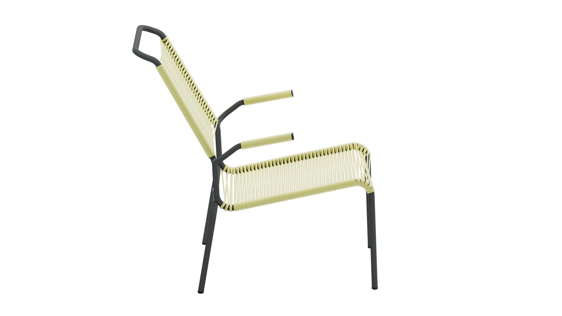 Säntis Lounger Spaghetti mit Armlehne Hochlehner in Buchsbaumgelb präsentiert im Onlineshop von KAQTU Design AG. Outdoor-Sessel mit Armlehnen ist von Schaffner