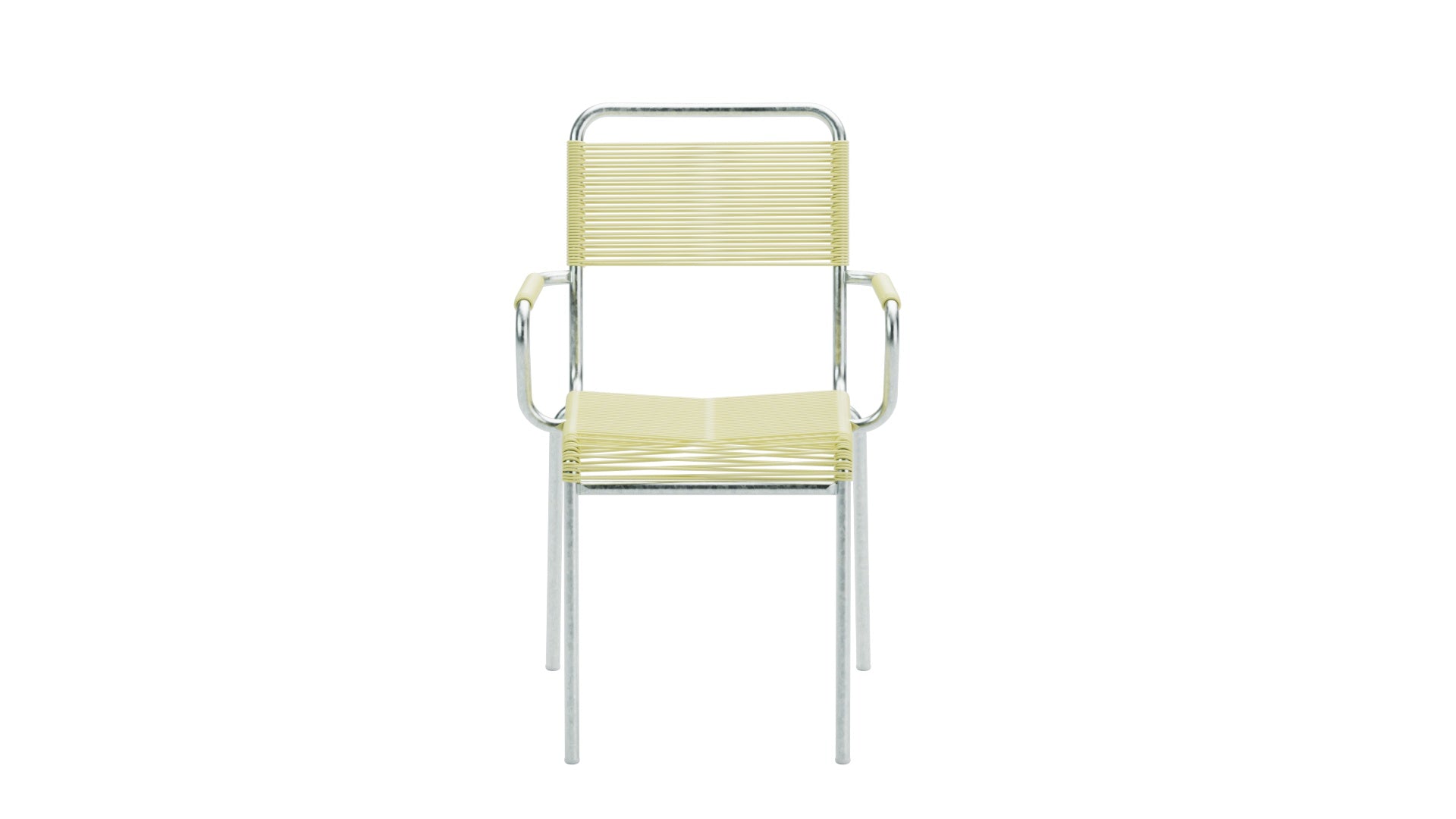 Rigi Spaghetti-Gartenstuhl mit Armlehne in Buchsbaumgelb präsentiert im Onlineshop von KAQTU Design AG. Gartenstuhl mit Armlehnen ist von Schaffner