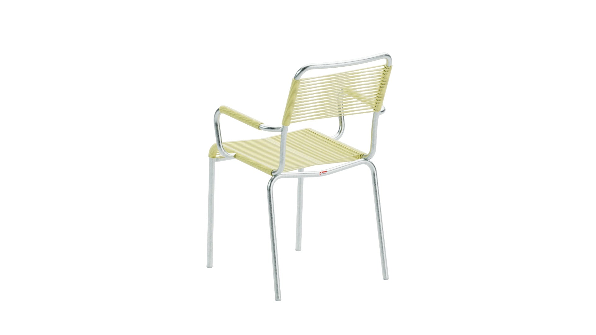Rigi Spaghetti-Gartenstuhl mit Armlehne in Buchsbaumgelb präsentiert im Onlineshop von KAQTU Design AG. Gartenstuhl mit Armlehnen ist von Schaffner