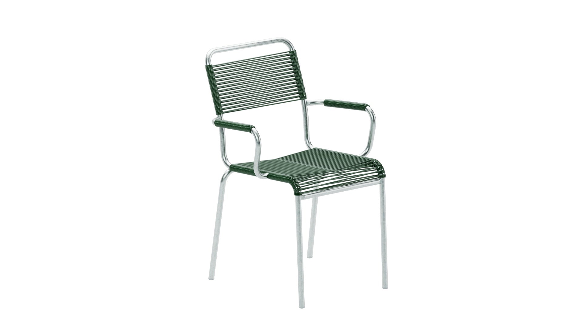 Rigi Spaghetti-Gartenstuhl mit Armlehne in Tannengrün präsentiert im Onlineshop von KAQTU Design AG. Gartenstuhl mit Armlehnen ist von Schaffner