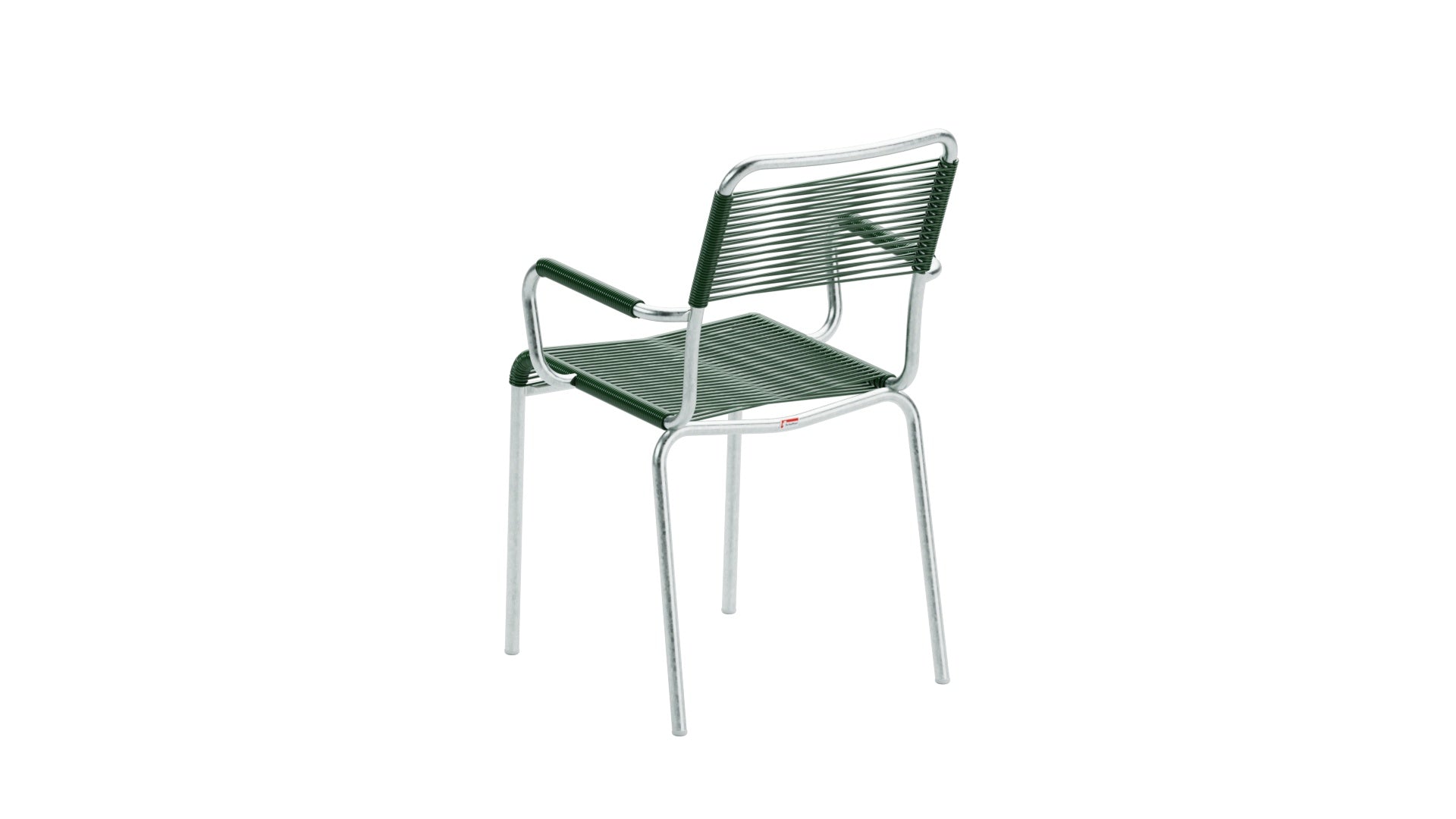 Rigi Spaghetti-Gartenstuhl mit Armlehne in Tannengrün präsentiert im Onlineshop von KAQTU Design AG. Gartenstuhl mit Armlehnen ist von Schaffner