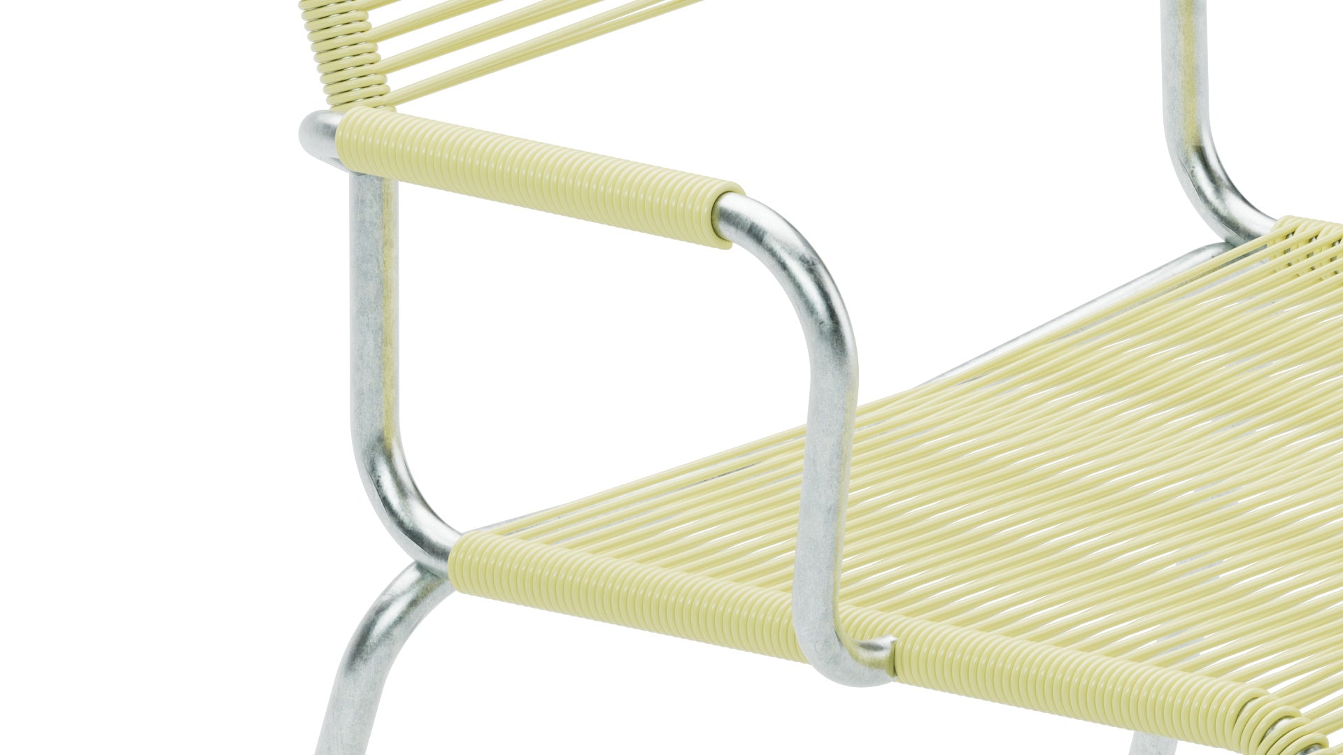 Eleganter Säntis Spaghetti-Gartenstuhl mit Armlehne, wetterfest, robust und nachhaltig. Schweizer Handwerkskunst für Terrasse, Balkon oder Garten.