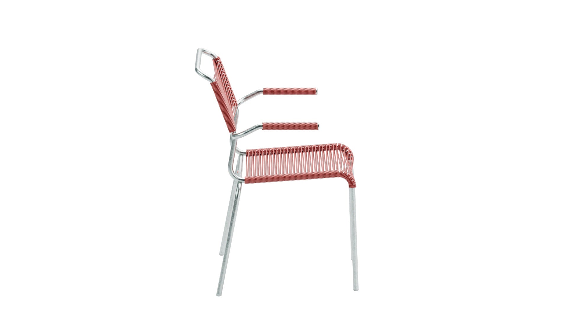Eleganter Säntis Spaghetti-Gartenstuhl mit Armlehne, wetterfest, robust und nachhaltig. Schweizer Handwerkskunst für Terrasse, Balkon oder Garten.