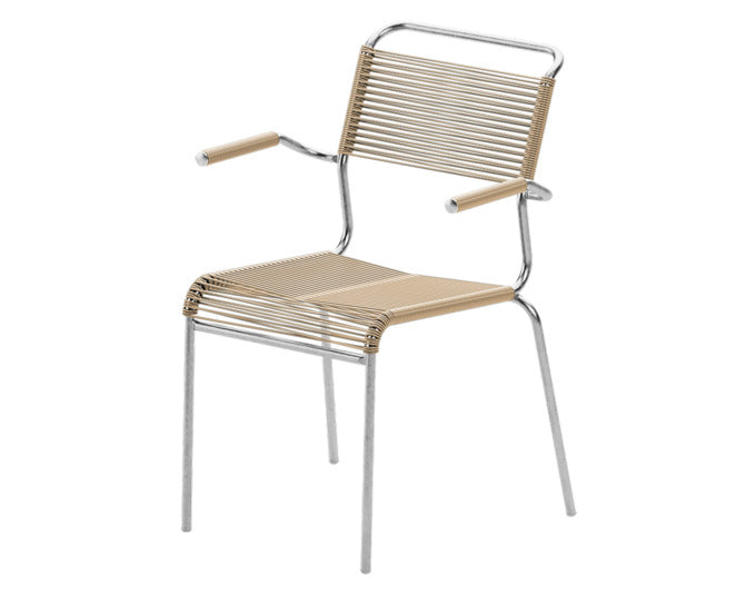 Säntis Spaghetti-Gartenstuhl mit Armlehne in Pastellbraun präsentiert im Onlineshop von KAQTU Design AG. Gartenstuhl mit Armlehnen ist von Schaffner
