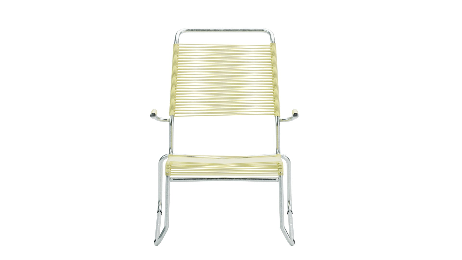 Säntis Spaghetti-Lounger mit Armlehne Hochlehner Kufen in Buchsbaumgelb präsentiert im Onlineshop von KAQTU Design AG. Outdoor-Sessel mit Armlehnen ist von Schaffner