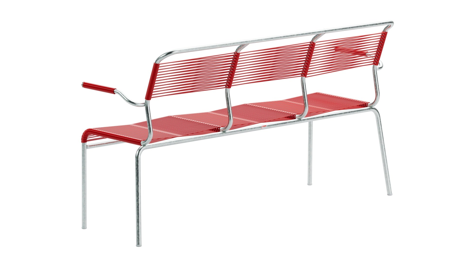 Säntis Spaghetti-3er-Gartenbank mit Armlehne in Rot präsentiert im Onlineshop von KAQTU Design AG. Gartenbank ist von Schaffner