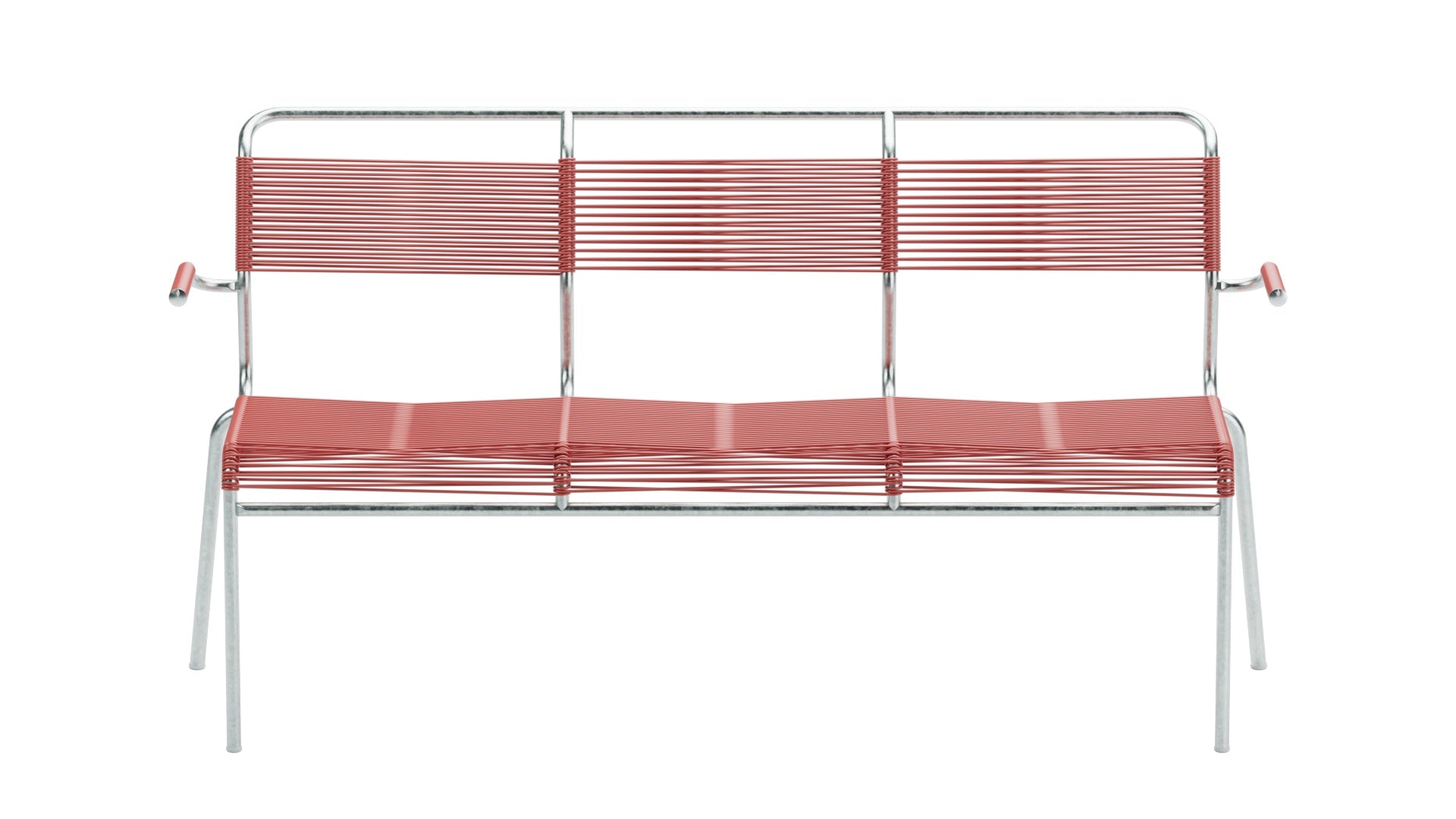 Säntis Spaghetti-3er-Gartenbank mit Armlehne in Ahornrot präsentiert im Onlineshop von KAQTU Design AG. Gartenbank ist von Schaffner