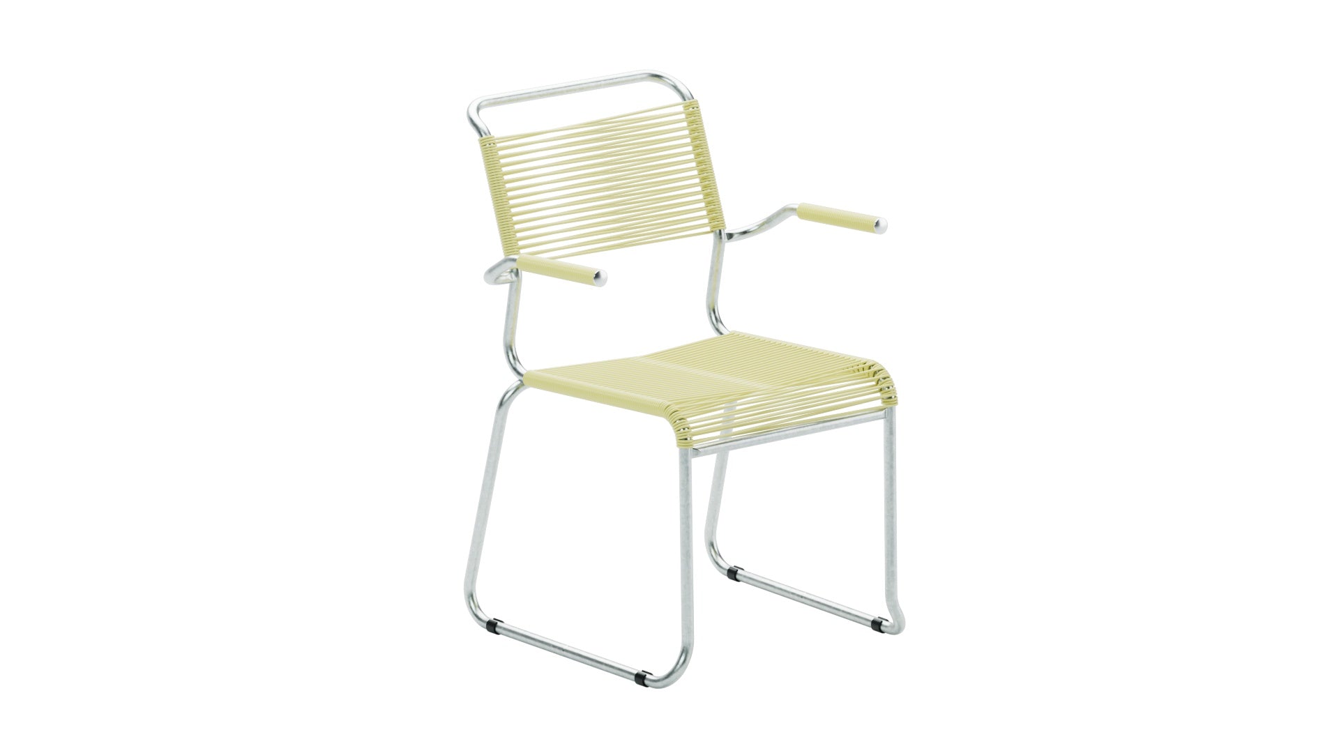 Säntis Spaghetti-Gartenstuhl mit Armlehne Kufen in Buchsbaumgelb präsentiert im Onlineshop von KAQTU Design AG. Gartenstuhl mit Armlehnen ist von Schaffner