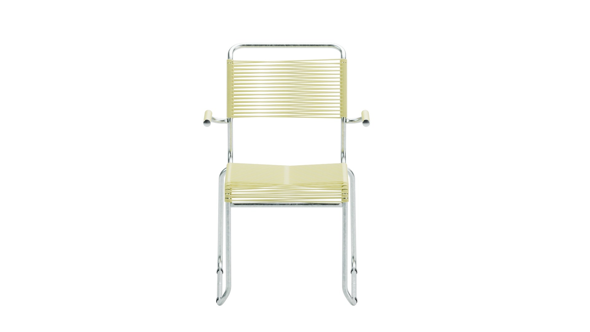 Säntis Spaghetti-Gartenstuhl mit Armlehne Kufen in Buchsbaumgelb präsentiert im Onlineshop von KAQTU Design AG. Gartenstuhl mit Armlehnen ist von Schaffner