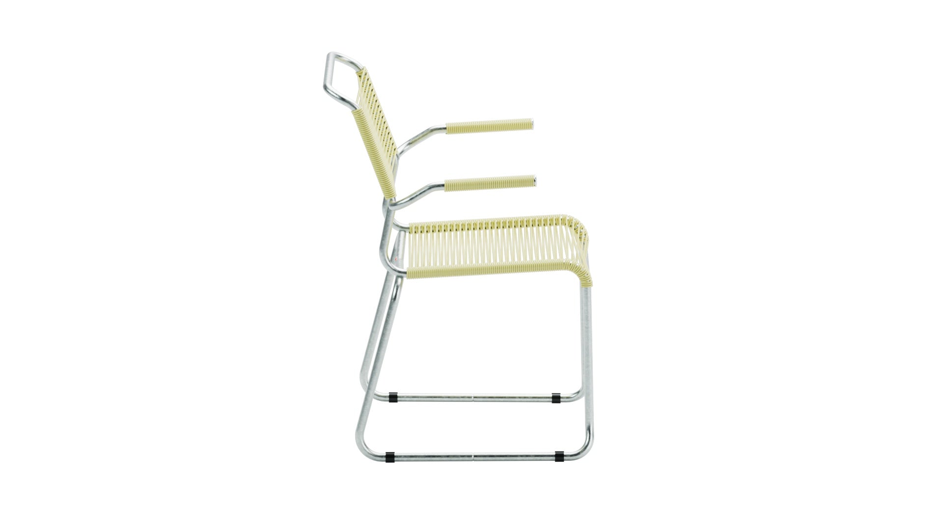 Säntis Spaghetti-Gartenstuhl mit Armlehne Kufen in Buchsbaumgelb präsentiert im Onlineshop von KAQTU Design AG. Gartenstuhl mit Armlehnen ist von Schaffner
