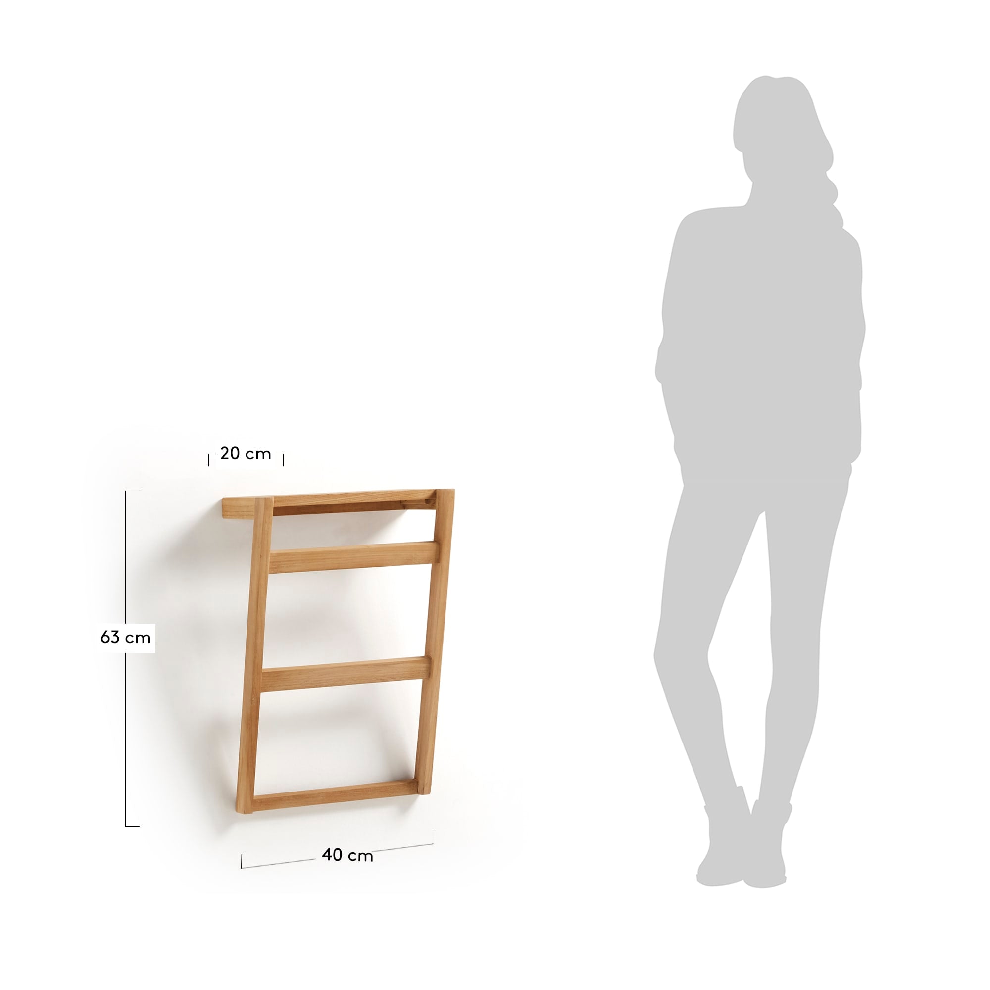 Der Kuveni Handtuchhalter von Kave Home, 40 x 63 cm, bietet stilvolle Funktionalität aus hochwertigem Teakholz. Ideal für jedes Badezimmer!