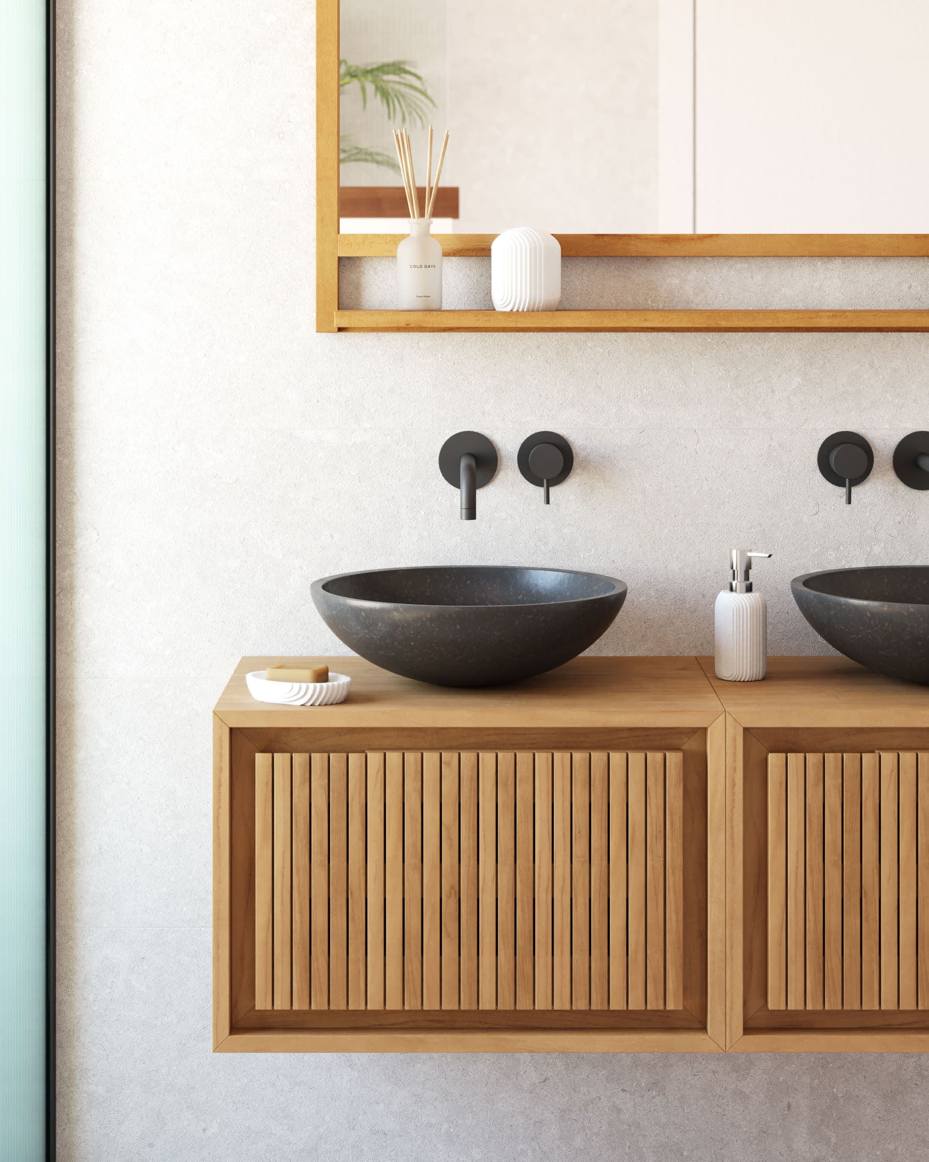 Moderner schwarzer Terrazzo-Aufsatzwaschtisch Delina von Kave Home, Ø 40 cm, ideal für stilvolle Badezimmer.