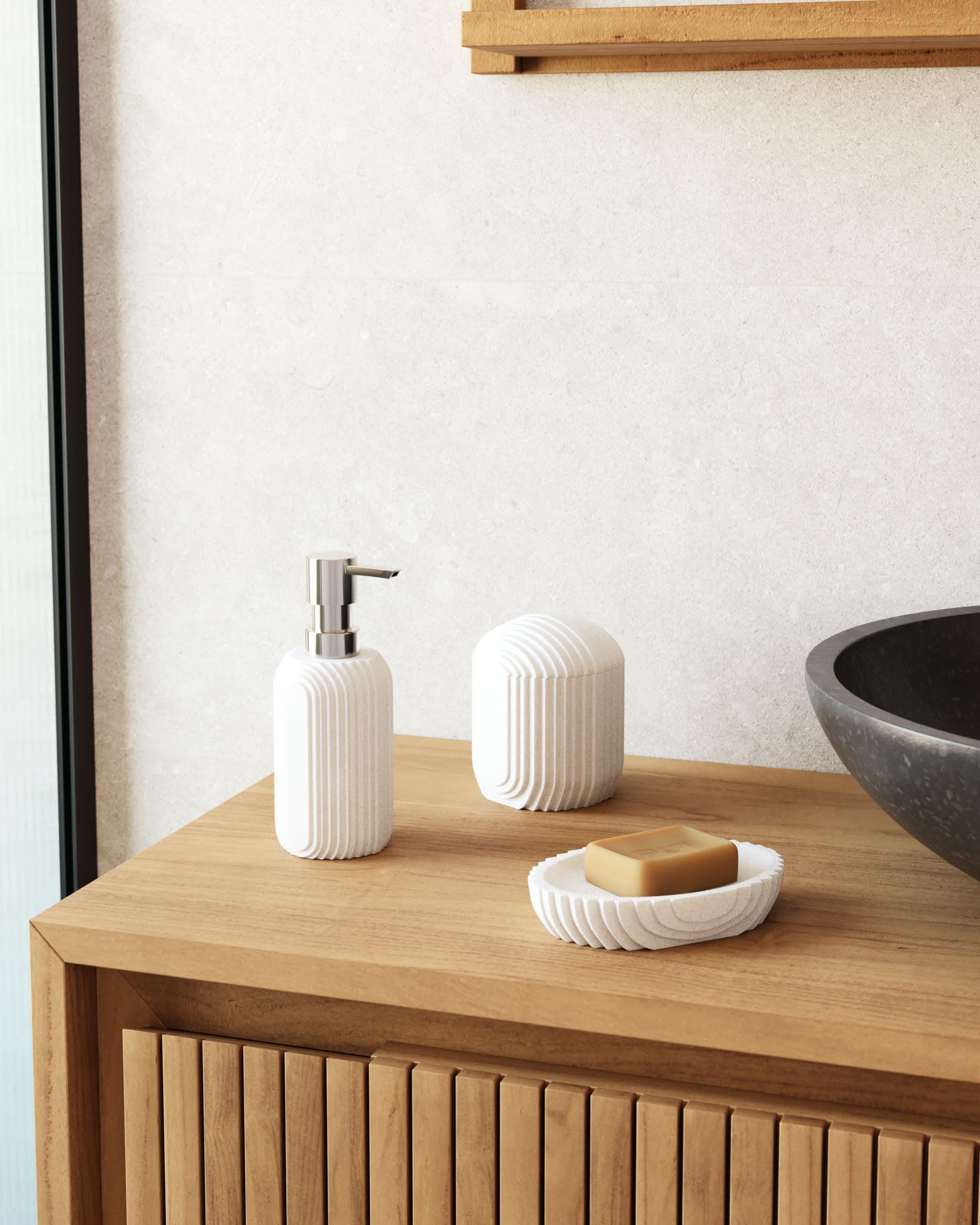 Moderner schwarzer Terrazzo-Aufsatzwaschtisch Delina von Kave Home, Ø 40 cm, ideal für stilvolle Badezimmer.