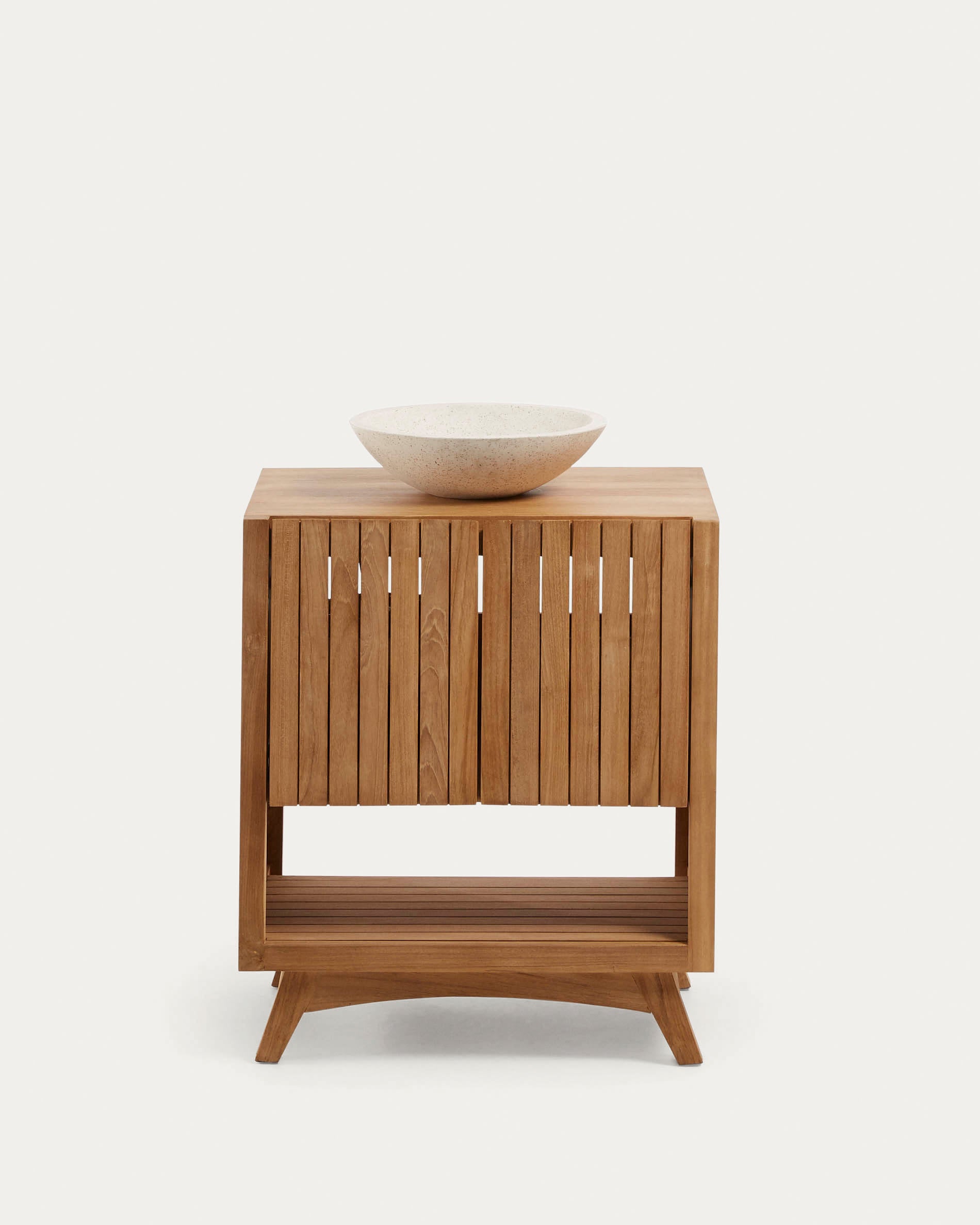 Modernes Delina Waschbecken aus weissem Terrazzo, Ø 40 cm, von Kave Home. Perfekt für elegante und zeitgemässe Badezimmer.